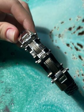 Invicta Men's Black and Silver Braided Leather Bracelet